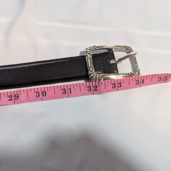 Fossil Size Small Genuine Leather Belt Black with Silver Metal Detail - Picture 4 of 13